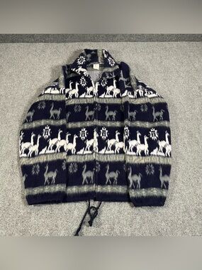 Vintage Tejidos Ruminahui Wool Alpaca Zip Up Sweater Jacket Ecuador Mens L/XL